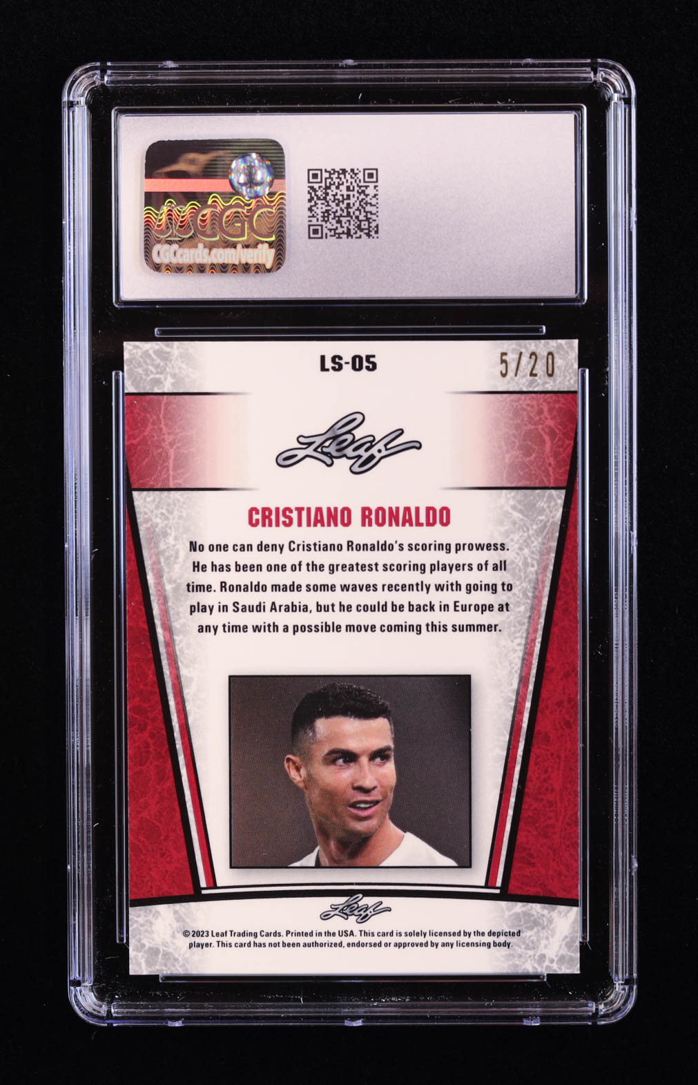 Cristiano Ronaldo 2023 Leaf Metal Special Release Legend Silver Mojo Blue #LS05 #5/20 (CGC 10) at PristineAuction.com Cristiano Ronaldo 2023 Leaf Metal Special Release Legend Silver Mojo Blue #LS05 #5/20 (CGC 10) at PristineAuction.com