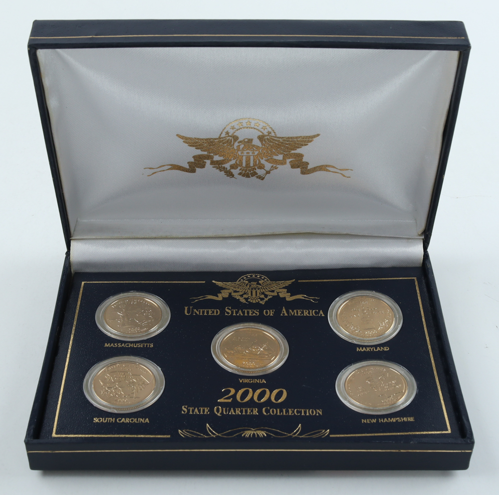 2000 United States Mint Millennium Gold Plated Edition 50 State Quarters Proof Set with (5) Coins at PristineAuction.com 2000 United States Mint Millennium Gold Plated Edition 50 State Quarters Proof Set with (5) Coins at PristineAuction.com