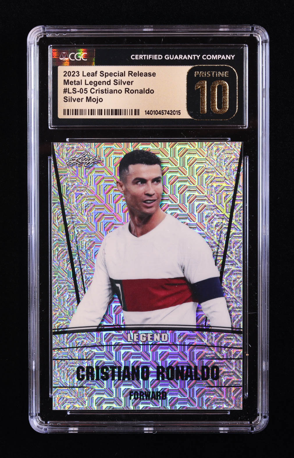 Cristiano Ronaldo 2023 Leaf Metal Special Release Legend Silver Mojo Silver #LS05 #23/25 (CGC 10 | Pristine Black Label) at PristineAuction.com Cristiano Ronaldo 2023 Leaf Metal Special Release Legend Silver Mojo Silver #LS05 #23/25 (CGC 10 | Pristine Black Label) at PristineAuction.com