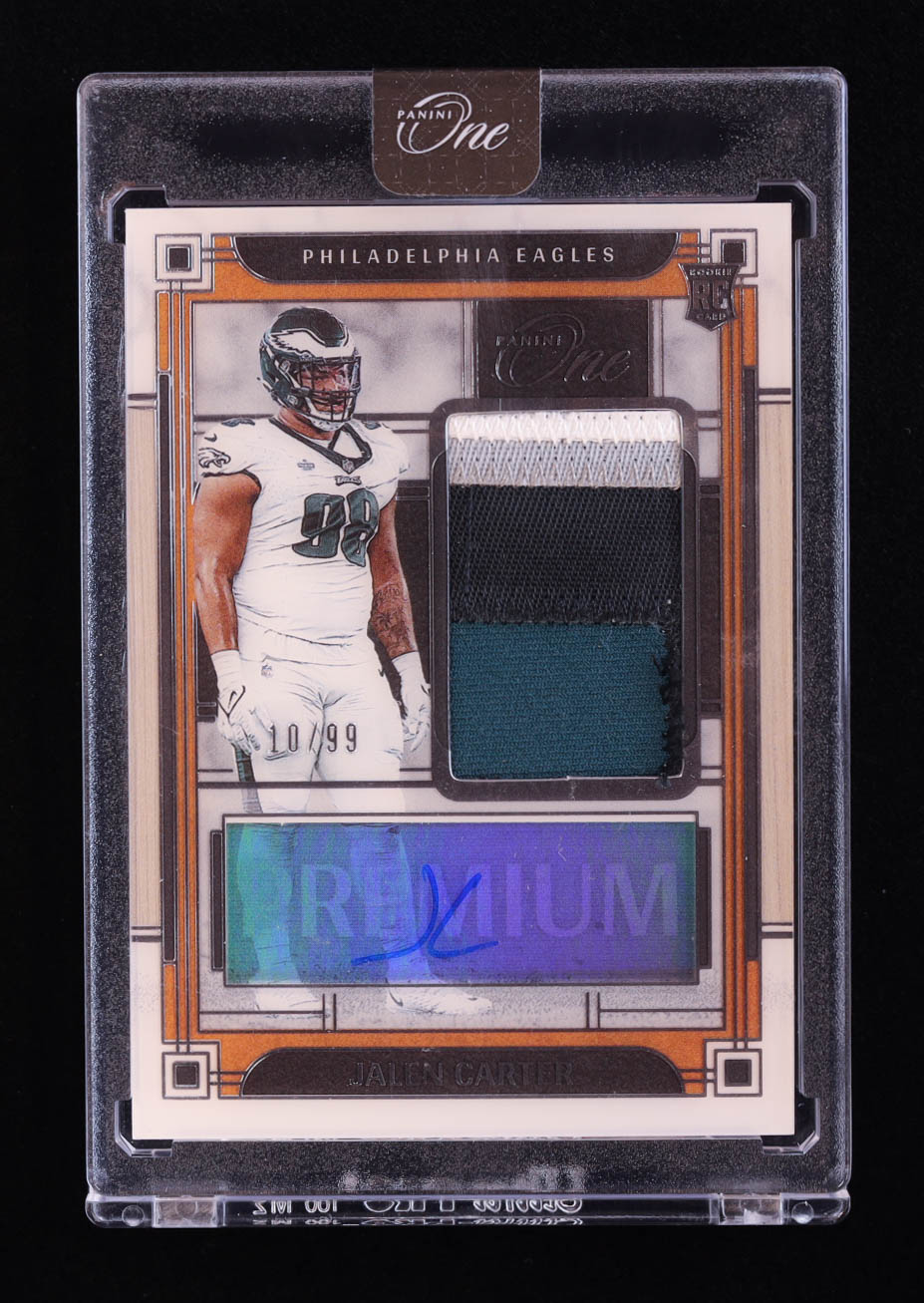 Jalen Carter 2023 Panini One #144 JSY AU RC #10/99 at PristineAuction.com Jalen Carter 2023 Panini One #144 JSY AU RC #10/99 at PristineAuction.com
