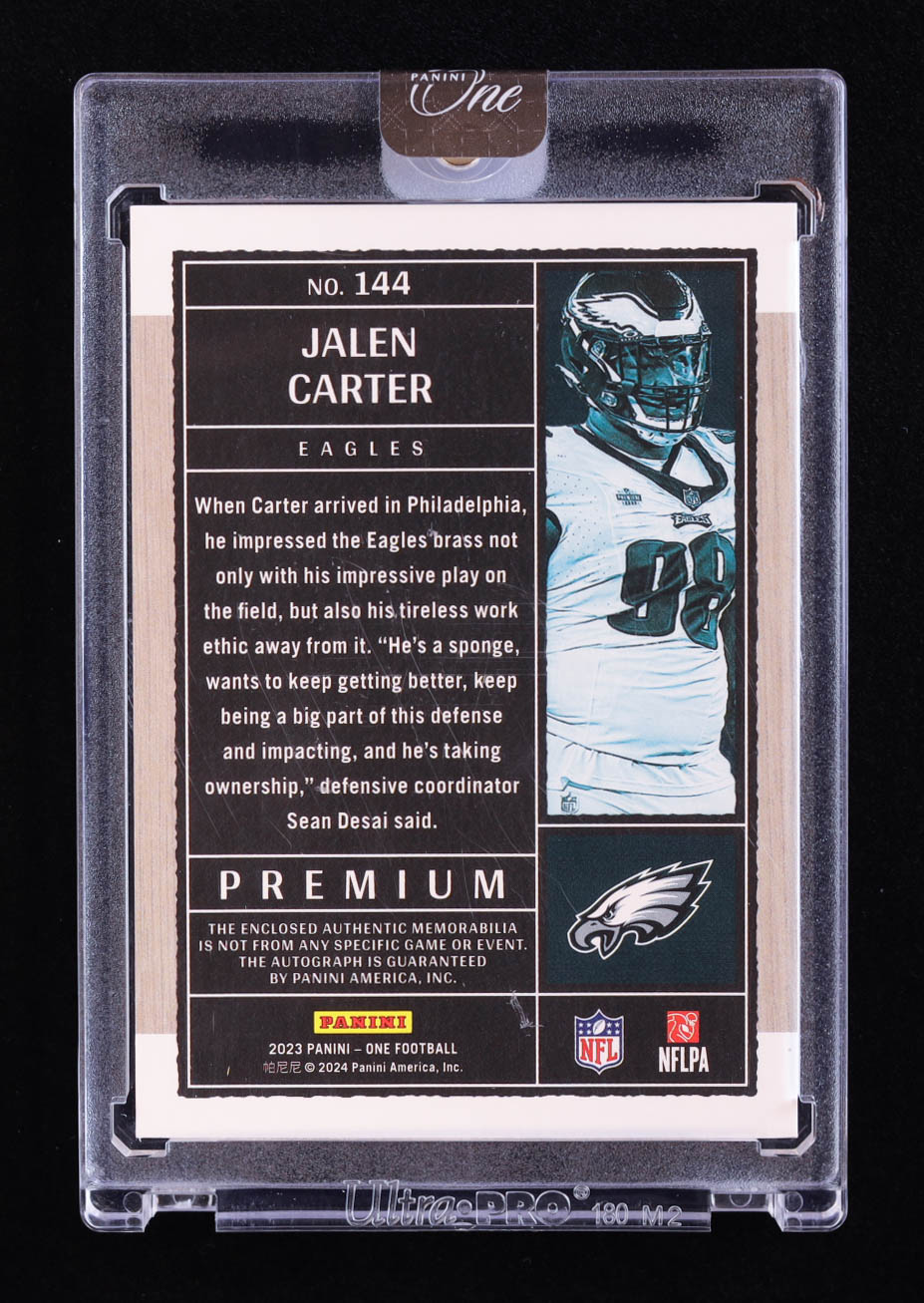 Jalen Carter 2023 Panini One #144 JSY AU RC #10/99 at PristineAuction.com Jalen Carter 2023 Panini One #144 JSY AU RC #10/99 at PristineAuction.com