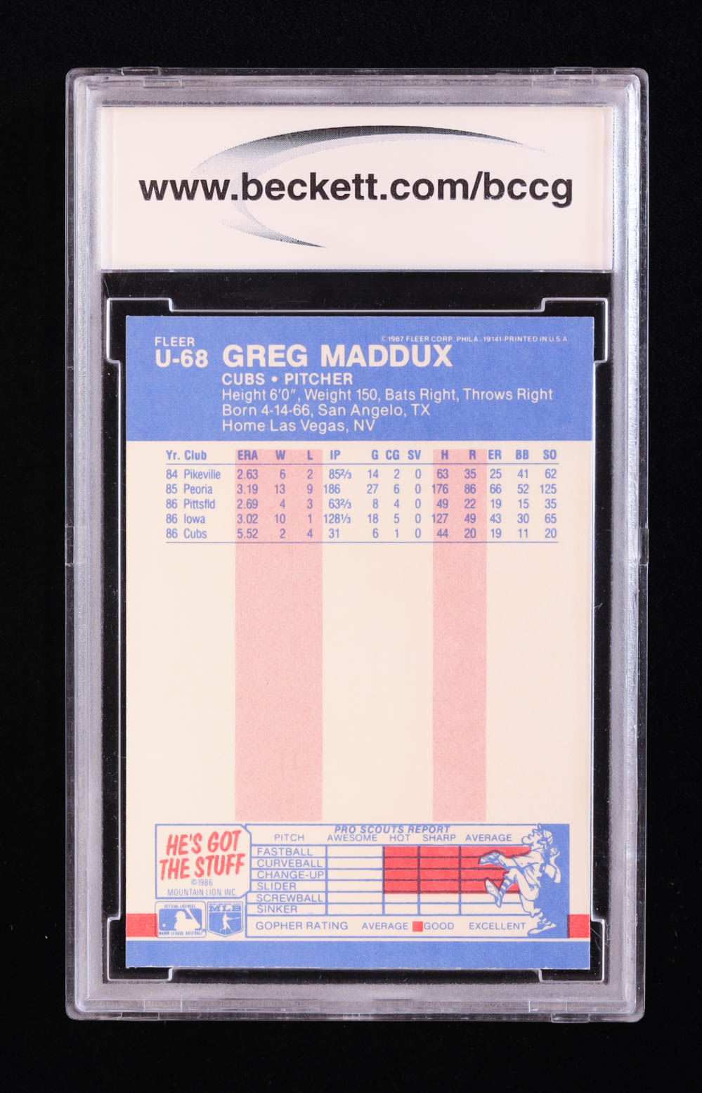Greg Maddux 1987 Fleer Update #U68 RC (BCCG 10) at PristineAuction.com Greg Maddux 1987 Fleer Update #U68 RC (BCCG 10) at PristineAuction.com