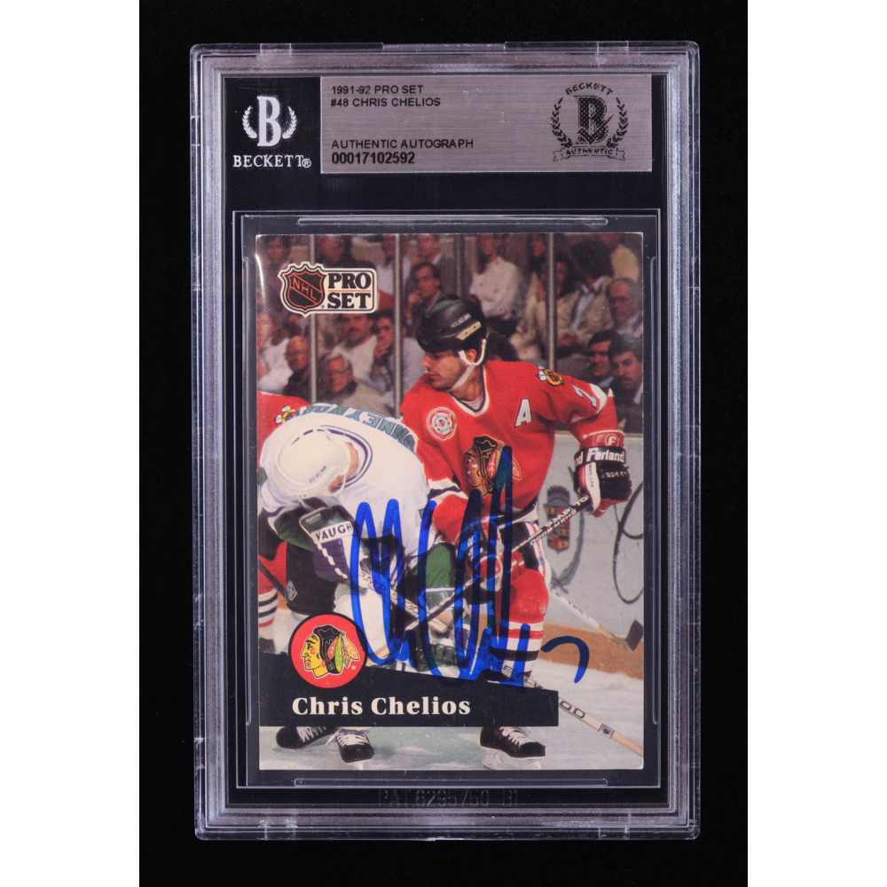 Chris Chelios Signed 1991-92 Pro Set #48 (BGS) at PristineAuction.com