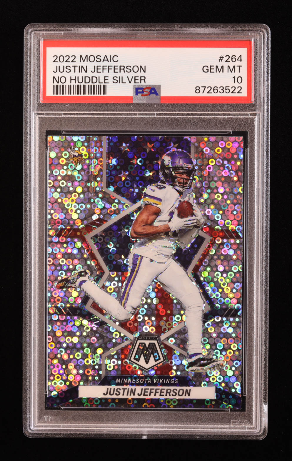 Justin Jefferson 2022 Panini Mosaic Mosaic No Huddle Silver #264 RC (PSA 10) at PristineAuction.com Justin Jefferson 2022 Panini Mosaic Mosaic No Huddle Silver #264 RC (PSA 10) at PristineAuction.com