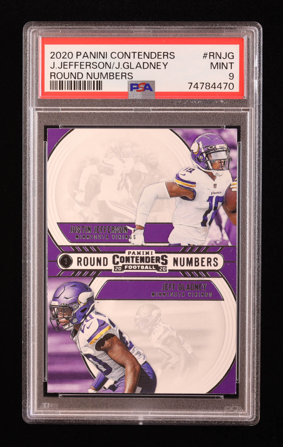 Jeff Gladney / Justin Jefferson 2020 Panini Contenders Round Numbers #7 RC (PSA 9) at PristineAuction.com Jeff Gladney / Justin Jefferson 2020 Panini Contenders Round Numbers #7 RC (PSA 9) at PristineAuction.com
