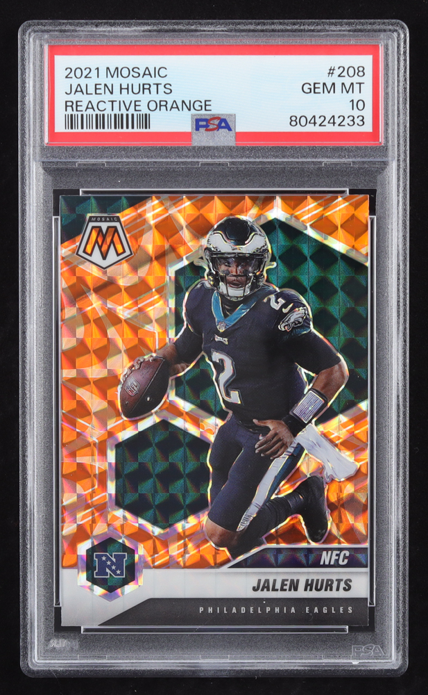 Jalen Hurts 2021 Panini Mosaic Mosaic Reactive Orange #208 NFC (PSA 10) at PristineAuction.com Jalen Hurts 2021 Panini Mosaic Mosaic Reactive Orange #208 NFC (PSA 10) at PristineAuction.com