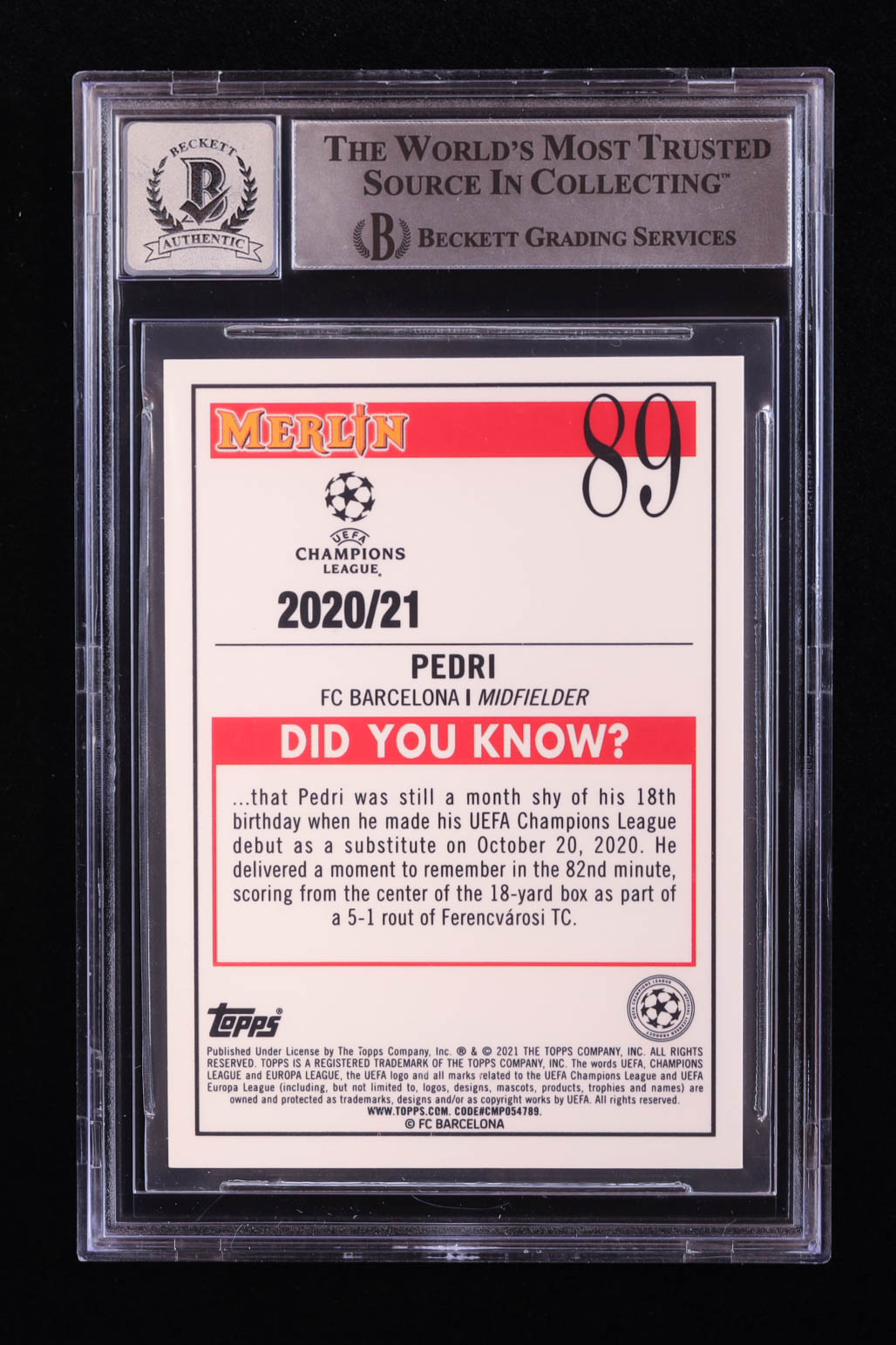 Pedri Signed 2020-21 Merlin UEFA Champions League #89 RC (BGS | Auto 10) at PristineAuction.com Pedri Signed 2020-21 Merlin UEFA Champions League #89 RC (BGS | Auto 10) at PristineAuction.com