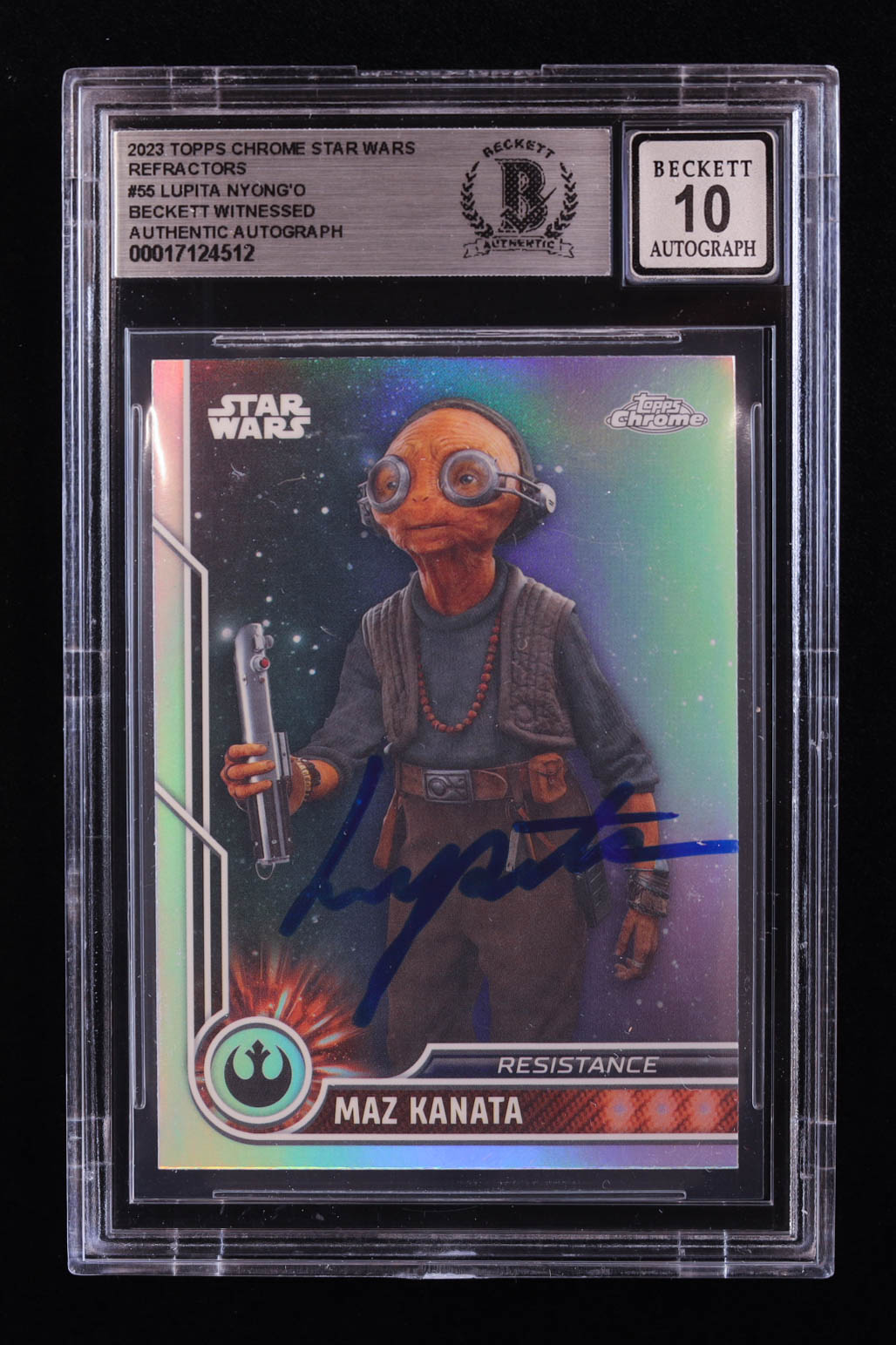 Lupita Nyong'o 2023 Topps Chrome Star Wars Refractors #55 Maz Kanata (BGS | Auto 10) at PristineAuction.com Lupita Nyong'o 2023 Topps Chrome Star Wars Refractors #55 Maz Kanata (BGS | Auto 10) at PristineAuction.com