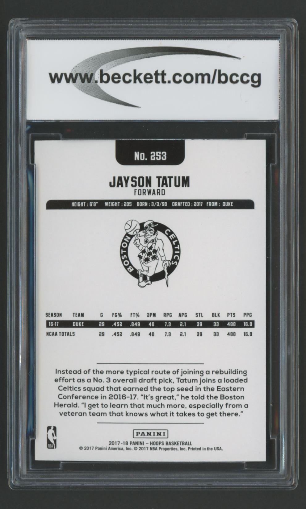 Jayson Tatum 2017-18 Hoops #253 (BCCG 10) at PristineAuction.com Jayson Tatum 2017-18 Hoops #253 (BCCG 10) at PristineAuction.com