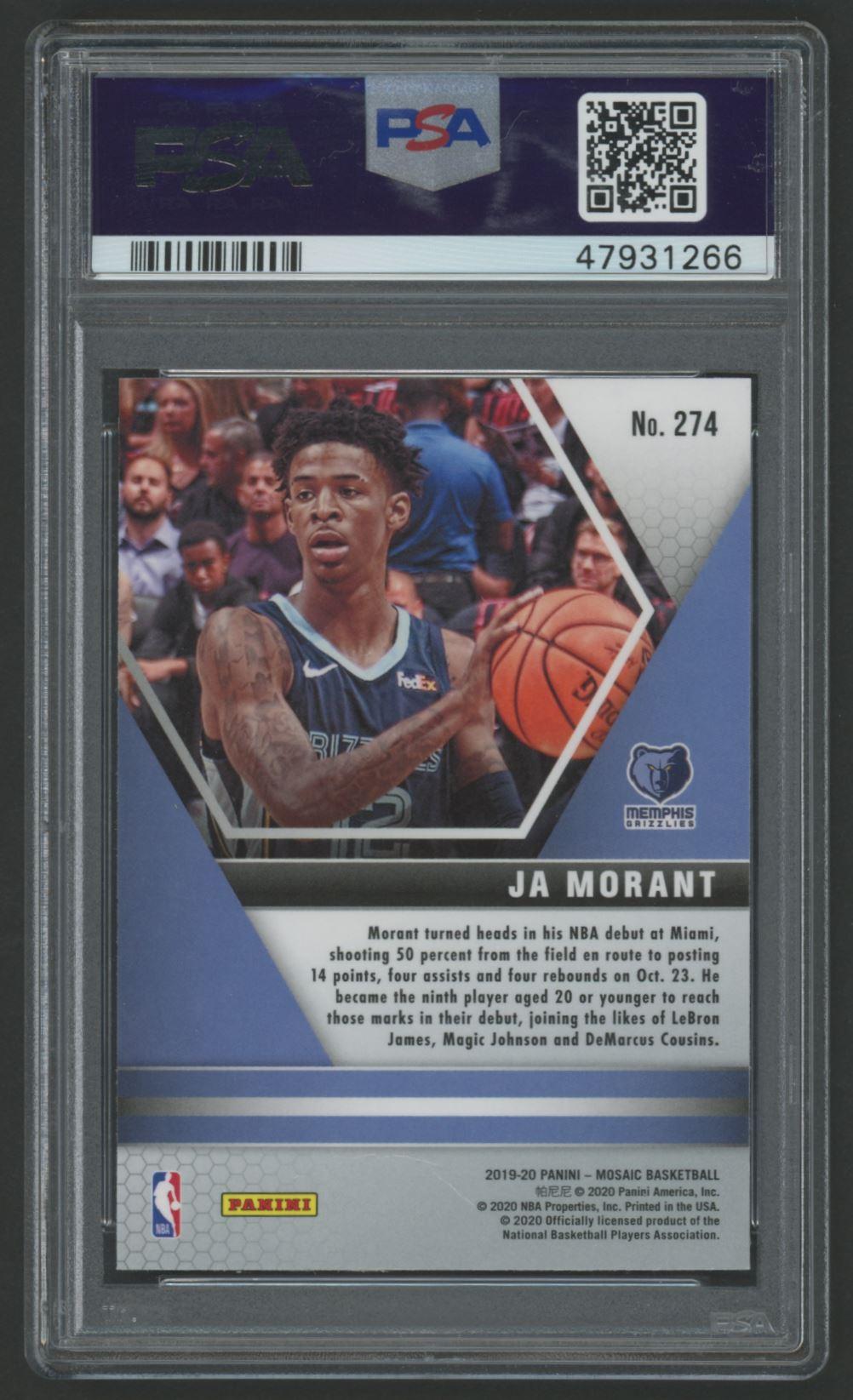 Ja Morant 2019-20 Panini Mosaic #274 RC (PSA 10) at PristineAuction.com Ja Morant 2019-20 Panini Mosaic #274 RC (PSA 10) at PristineAuction.com
