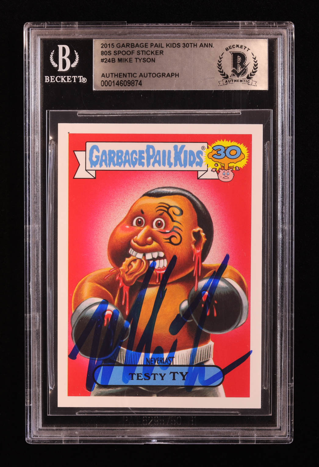 Mike Tyson Signed 2015 Garbage Pail Kids 30th Anniversary Spoof Sticker #24B (BGS) at PristineAuction.com Mike Tyson Signed 2015 Garbage Pail Kids 30th Anniversary Spoof Sticker #24B (BGS) at PristineAuction.com