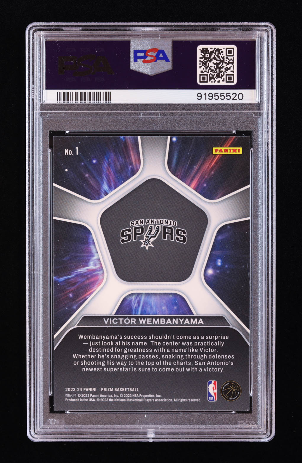Victor Wembanyama 2023-24 Panini Prizm Deep Space #1 RC (PSA 10) at PristineAuction.com Victor Wembanyama 2023-24 Panini Prizm Deep Space #1 RC (PSA 10) at PristineAuction.com