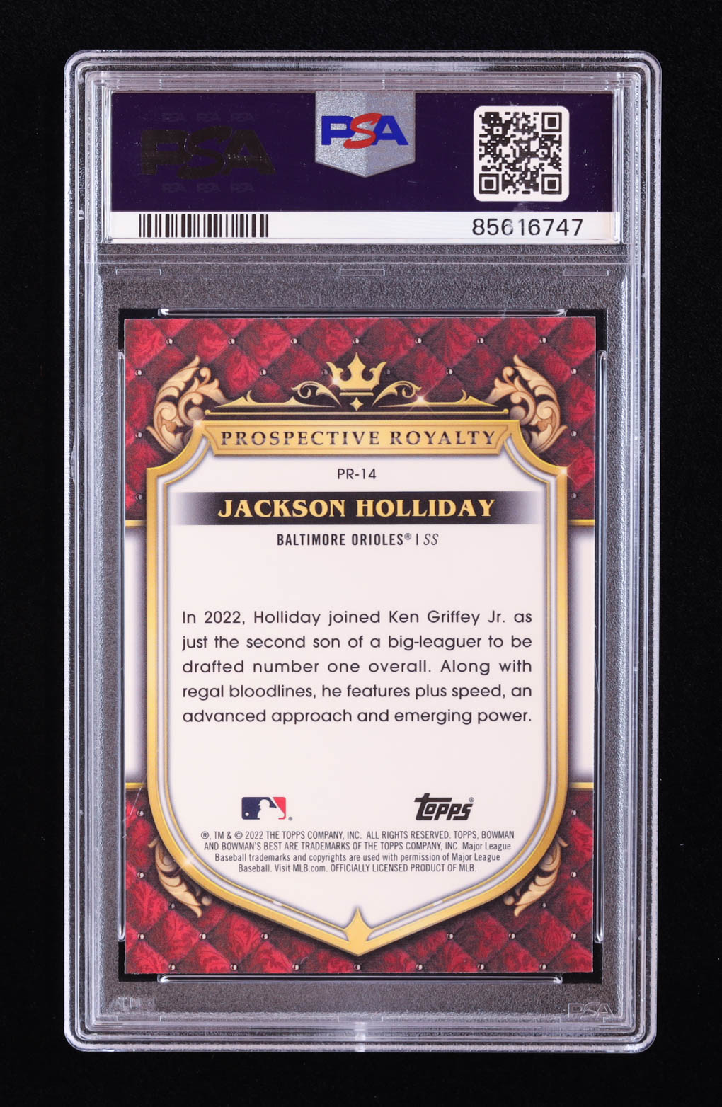 Jackson Holliday 2022 Bowman's Best Prospective Royalty #PR14 RC (PSA 10) at PristineAuction.com Jackson Holliday 2022 Bowman's Best Prospective Royalty #PR14 RC (PSA 10) at PristineAuction.com