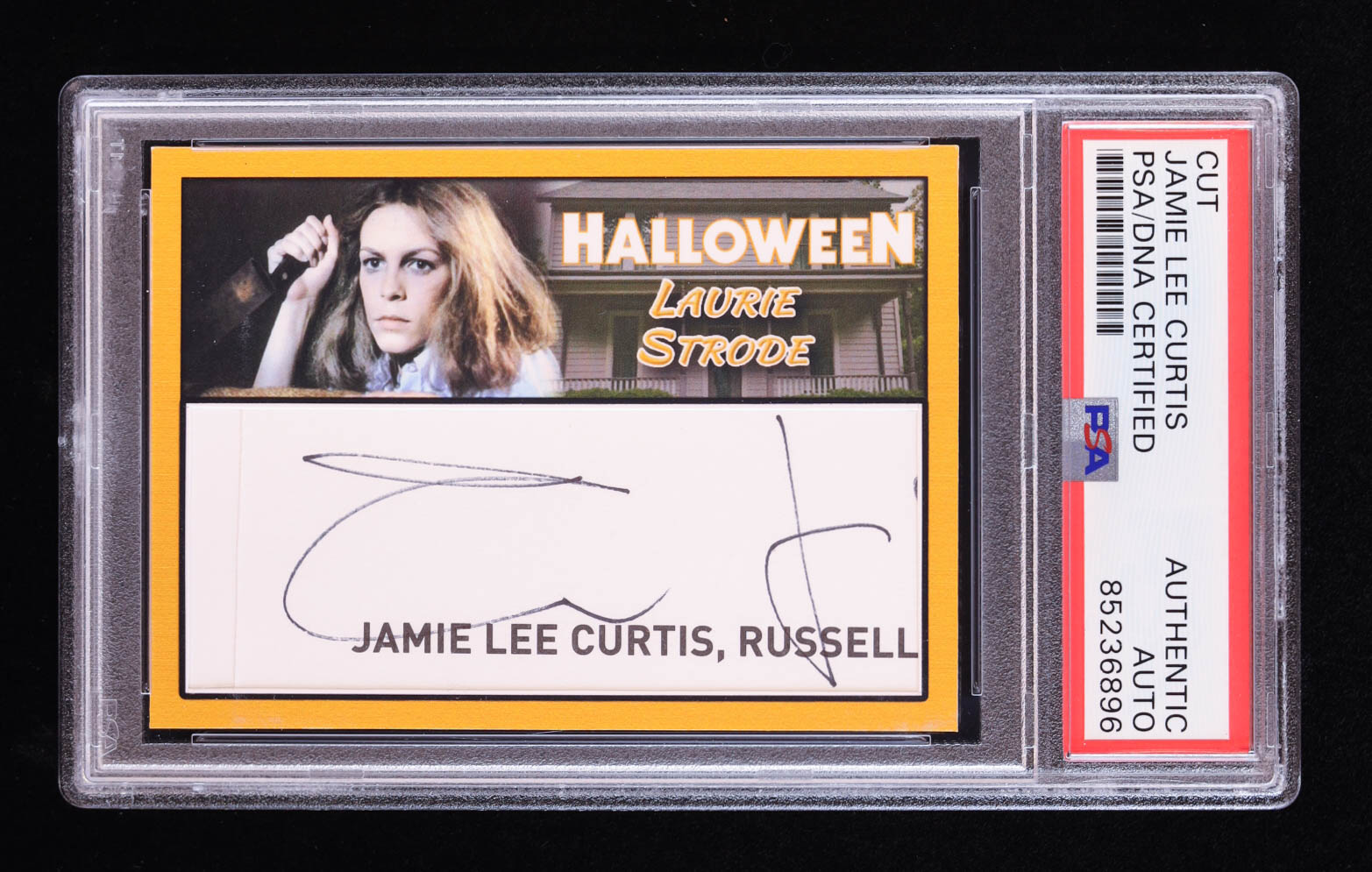 Jamie Lee Curtis "Halloween" Custom Signature Cut Autograph Trading Card (PSA) at PristineAuction.com Jamie Lee Curtis "Halloween" Custom Signature Cut Autograph Trading Card (PSA) at PristineAuction.com