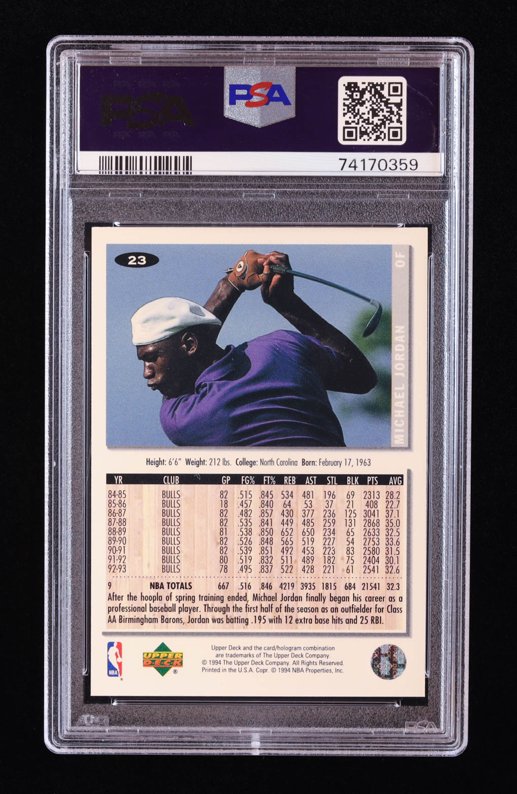 Michael Jordan 1994-95 Collector's Choice #23 BB RC (PSA 9) at PristineAuction.com Michael Jordan 1994-95 Collector's Choice #23 BB RC (PSA 9) at PristineAuction.com