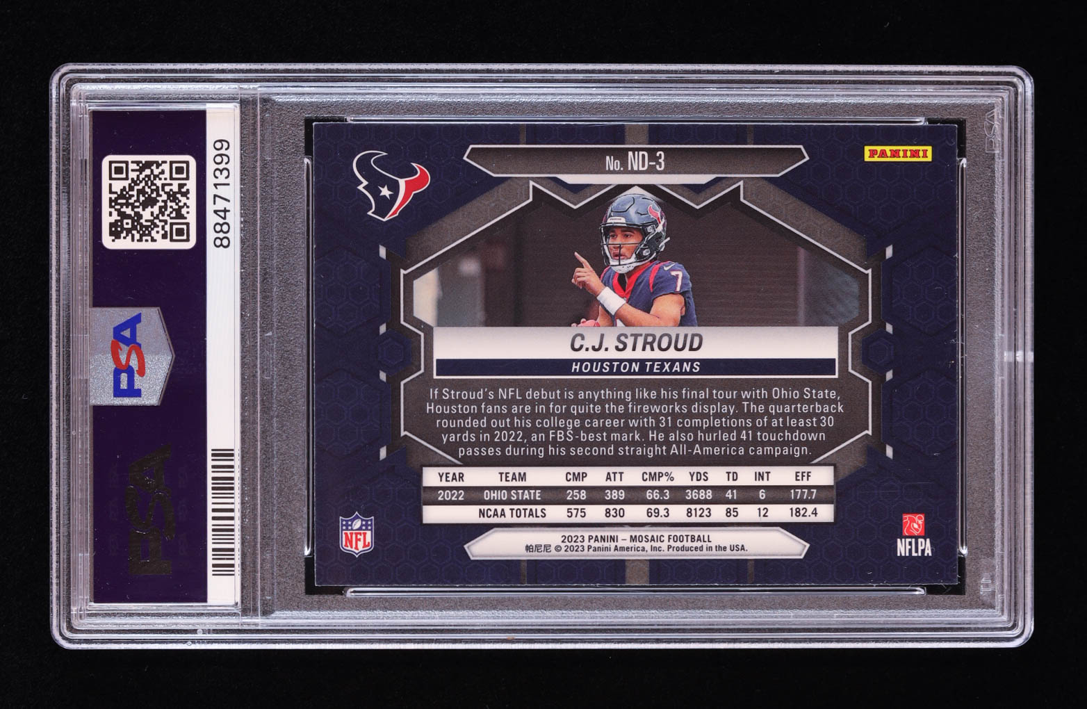 CJ Stroud 2023 Panini Mosaic NFL Debut #3 RC (PSA 10) at PristineAuction.com CJ Stroud 2023 Panini Mosaic NFL Debut #3 RC (PSA 10) at PristineAuction.com