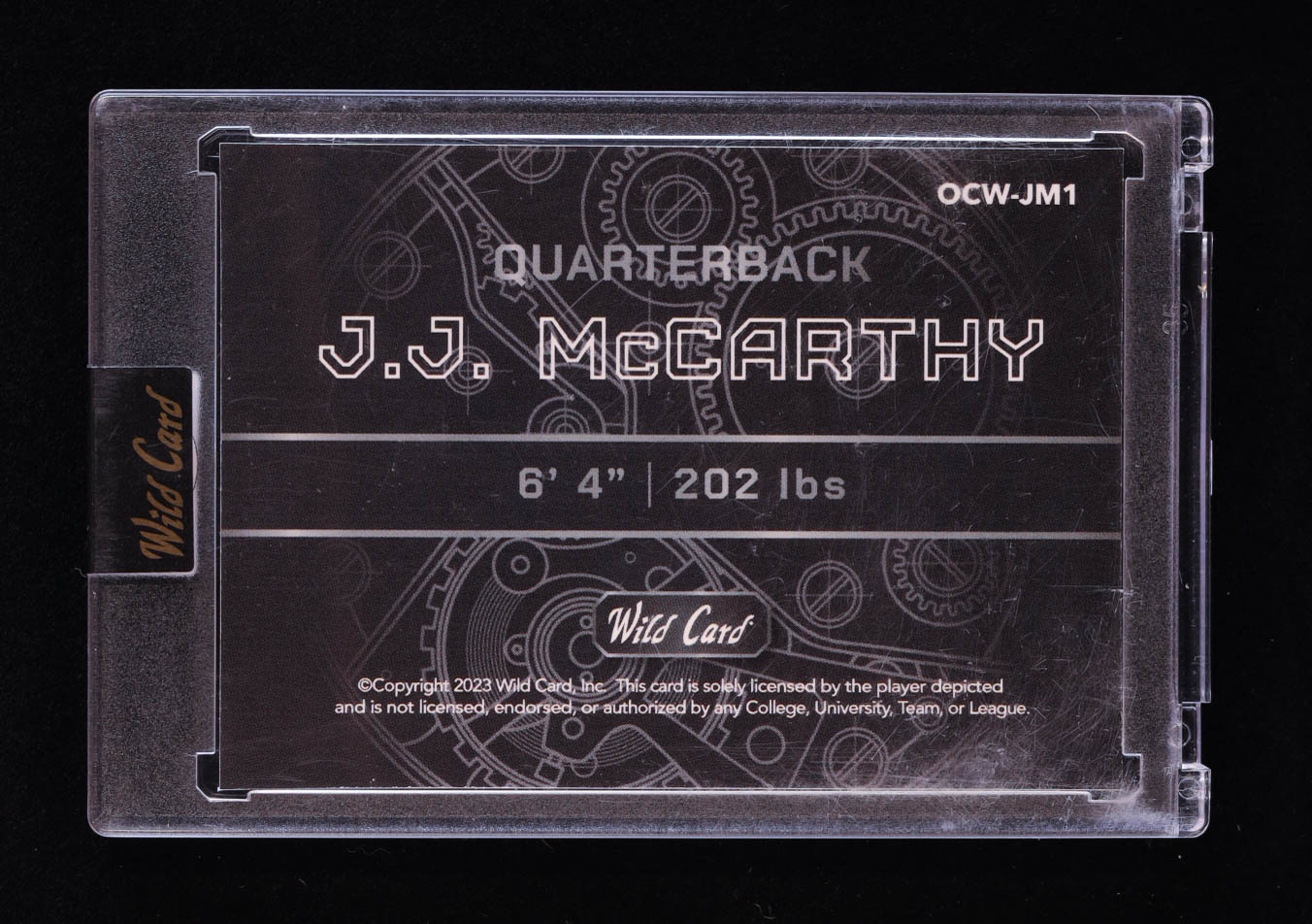J. J. McCarthy 2023 Wild Card QB1 On the Clock Purple and Green #JM1 RC #13/15 at PristineAuction.com J. J. McCarthy 2023 Wild Card QB1 On the Clock Purple and Green #JM1 RC #13/15 at PristineAuction.com