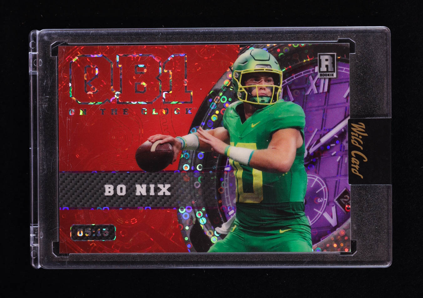 Bo Nix 2023 Wild Card QB1 On the Clock Purple and Red #BN1 RC #05/15 at PristineAuction.com Bo Nix 2023 Wild Card QB1 On the Clock Purple and Red #BN1 RC #05/15 at PristineAuction.com