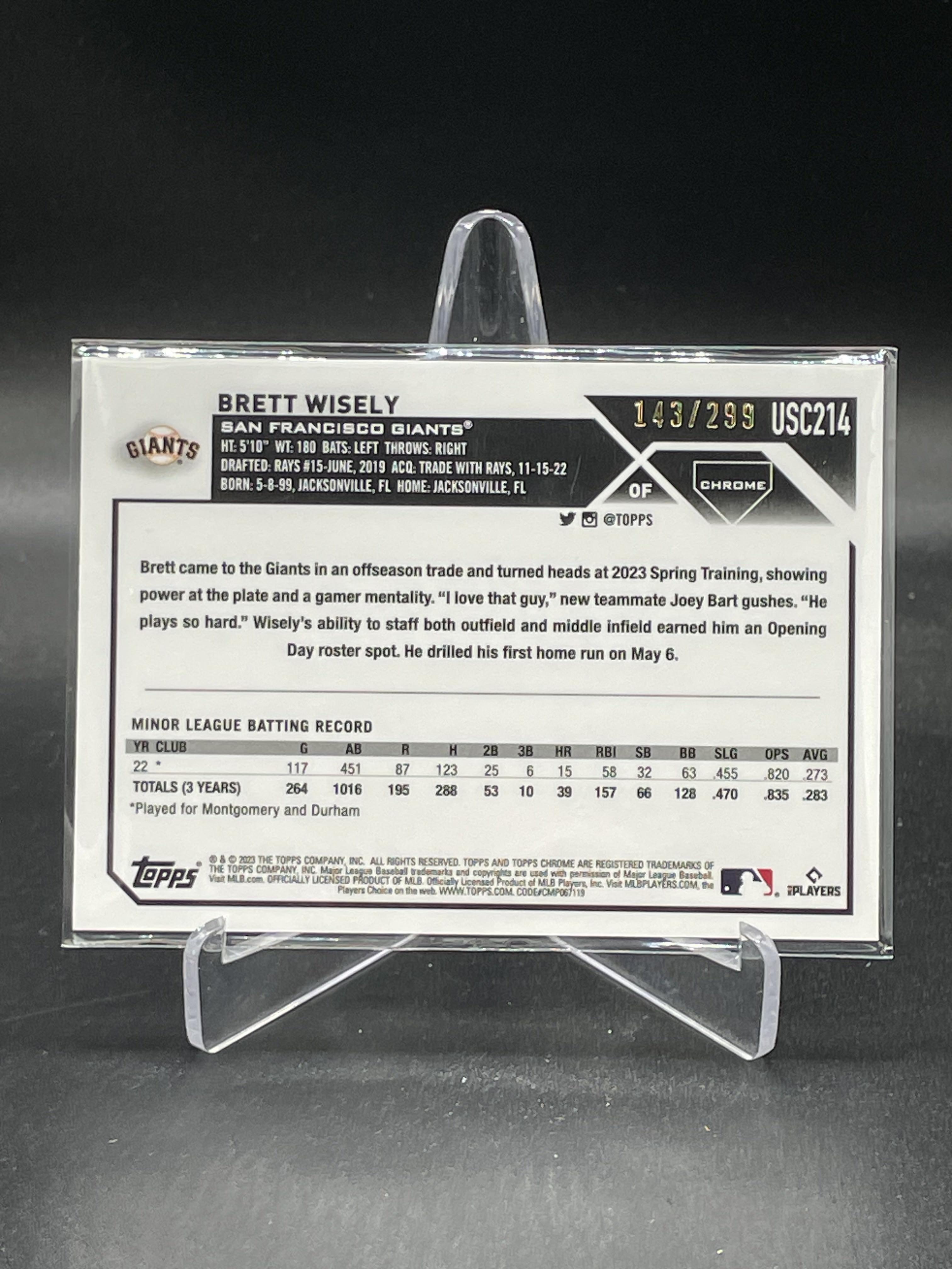 Brett Wisely 2023 Topps Chrome Purple Magenta Lava Lamp Refractor #USC214 #/299 at PristineAuction.com Brett Wisely 2023 Topps Chrome Purple Magenta Lava Lamp Refractor #USC214 #/299 at PristineAuction.com