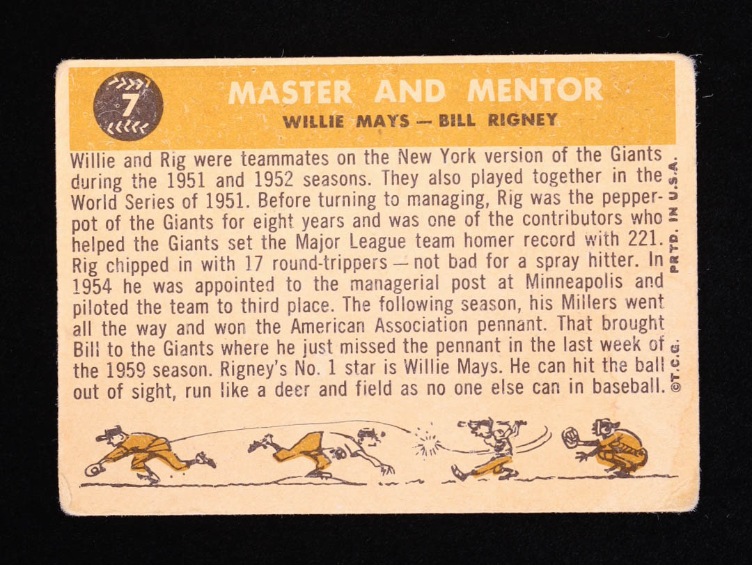Willie Mays / Bill Rigney 1960 Topps #7 / Master and Mentor MG at PristineAuction.com Willie Mays / Bill Rigney 1960 Topps #7 / Master and Mentor MG at PristineAuction.com