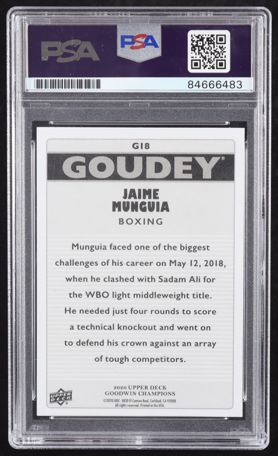 Jaime Munguia Signed 2020 Upper Deck Goodwin Champions Goudey #G18 (PSA) at PristineAuction.com Jaime Munguia Signed 2020 Upper Deck Goodwin Champions Goudey #G18 (PSA) at PristineAuction.com