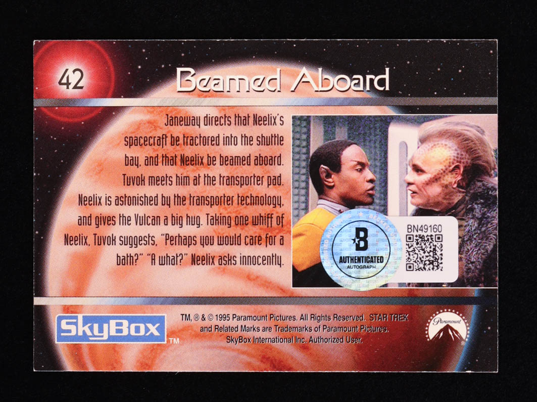Ethan Phillips Signed 1995 SkyBox Star Trek Voyager Series 1 #42 Beamed Aboard (Beckett) at PristineAuction.com Ethan Phillips Signed 1995 SkyBox Star Trek Voyager Series 1 #42 Beamed Aboard (Beckett) at PristineAuction.com