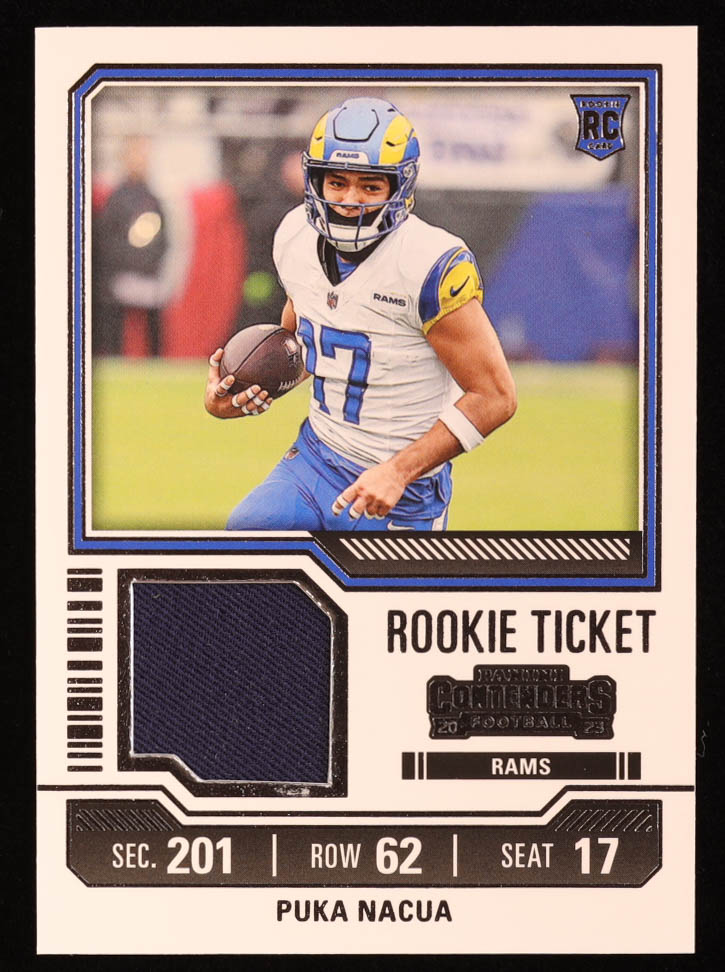 Puka Nacua 2023 Panini Contenders Rookie Ticket Swatches #13 RC at PristineAuction.com Puka Nacua 2023 Panini Contenders Rookie Ticket Swatches #13 RC at PristineAuction.com