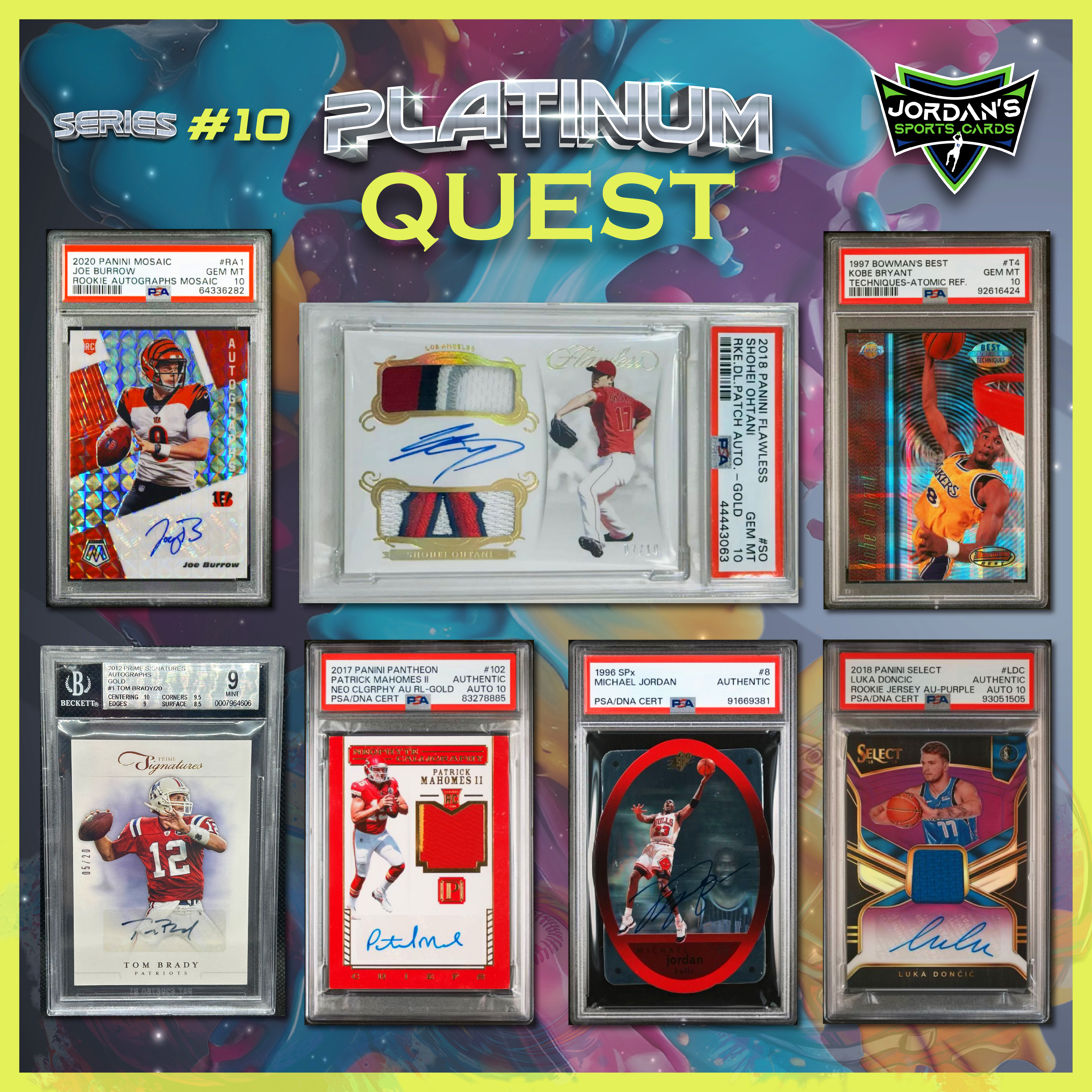 Platinum Quest Series 10 Sports Card Mystery Box Presented by Jordan's Sports Cards - (1) Graded PSA, BGS, or SGC Card Per Pack at PristineAuction.com Platinum Quest Series 10 Sports Card Mystery Box Presented by Jordan's Sports Cards - (1) Graded PSA, BGS, or SGC Card Per Pack at PristineAuction.com