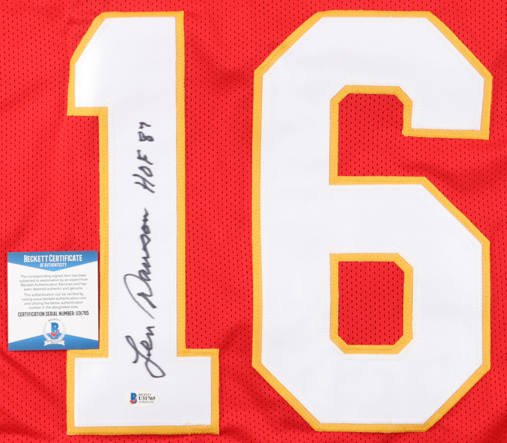 Len Dawson Signed Jersey Inscribed "HOF 87" (Beckett) at PristineAuction.com Len Dawson Signed Jersey Inscribed "HOF 87" (Beckett) at PristineAuction.com