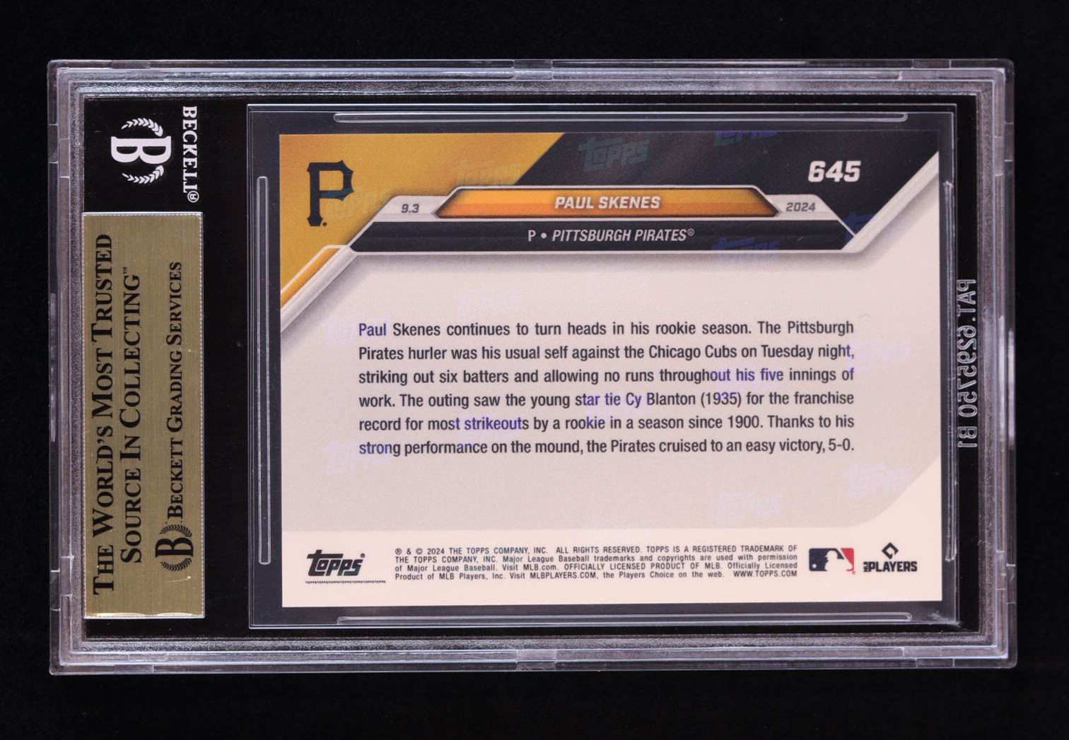 Paul Skenes 2024 Topps Now #645 RC (BGS 10) at PristineAuction.com Paul Skenes 2024 Topps Now #645 RC (BGS 10) at PristineAuction.com