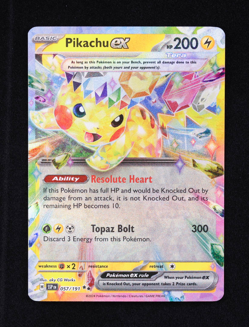 Pikachu ex 2024 Pokemon Scarlet and Violet Surging Sparks #057 at PristineAuction.com Pikachu ex 2024 Pokemon Scarlet and Violet Surging Sparks #057 at PristineAuction.com