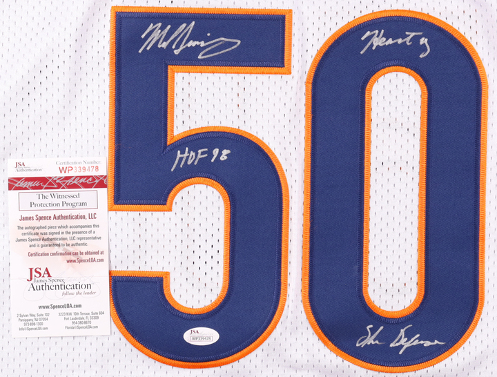Mike Singletary Signed Bears Jersey Inscribed "HOF 98" & "Heart of the Defense" (JSA) at PristineAuction.com Mike Singletary Signed Bears Jersey Inscribed "HOF 98" & "Heart of the Defense" (JSA) at PristineAuction.com
