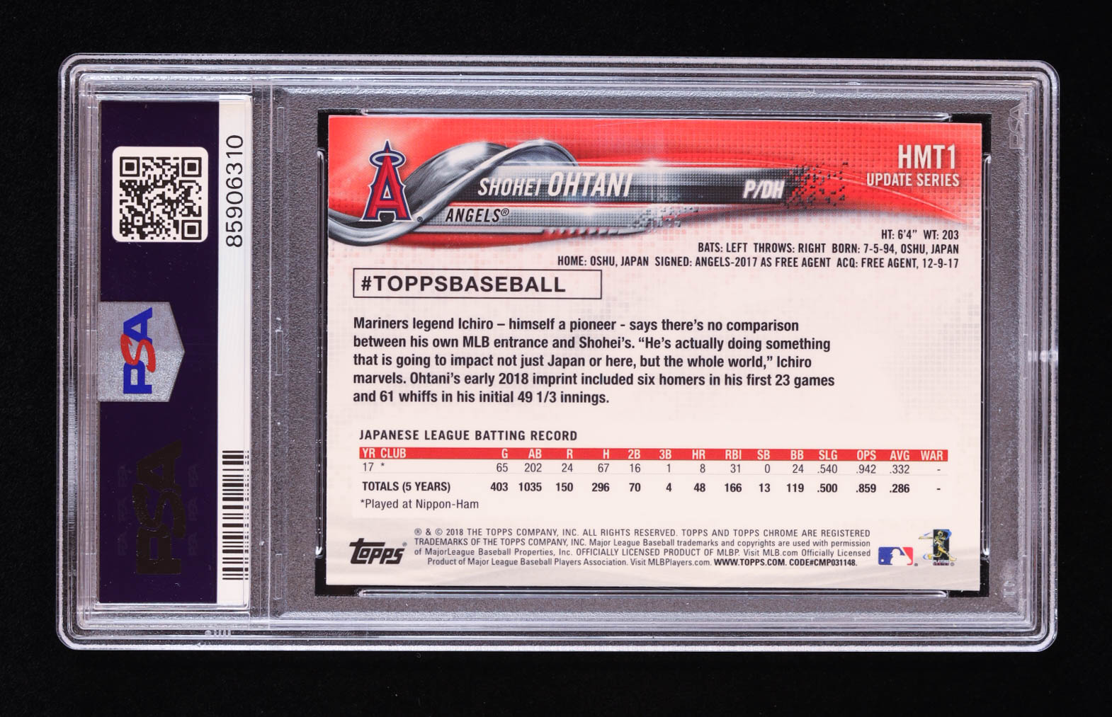 Shohei Ohtani 2018 Topps Chrome Update #HMT1 RC (PSA 10) at PristineAuction.com Shohei Ohtani 2018 Topps Chrome Update #HMT1 RC (PSA 10) at PristineAuction.com