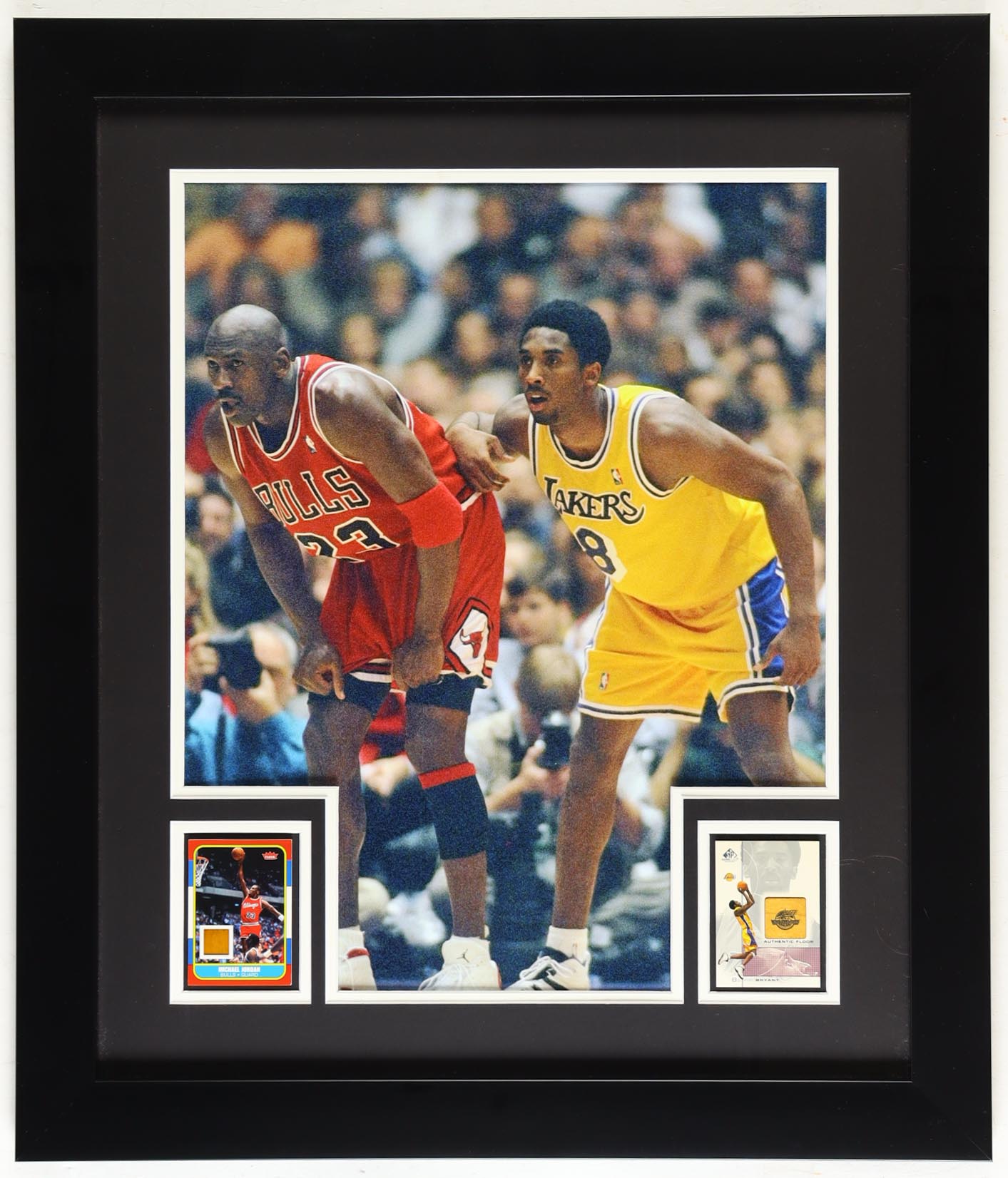 Michael Jordan & Kobe Bryant Game Used Floor Custom Framed Trading Card Display at PristineAuction.com Michael Jordan & Kobe Bryant Game Used Floor Custom Framed Trading Card Display at PristineAuction.com