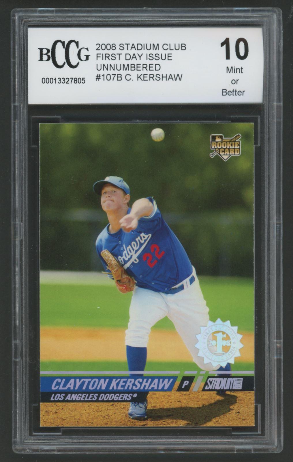 Clayton Kershaw 2008 Stadium Club First Day Issue Unnumbered #107B VAR RC (BCCG 10) at PristineAuction.com Clayton Kershaw 2008 Stadium Club First Day Issue Unnumbered #107B VAR RC (BCCG 10) at PristineAuction.com