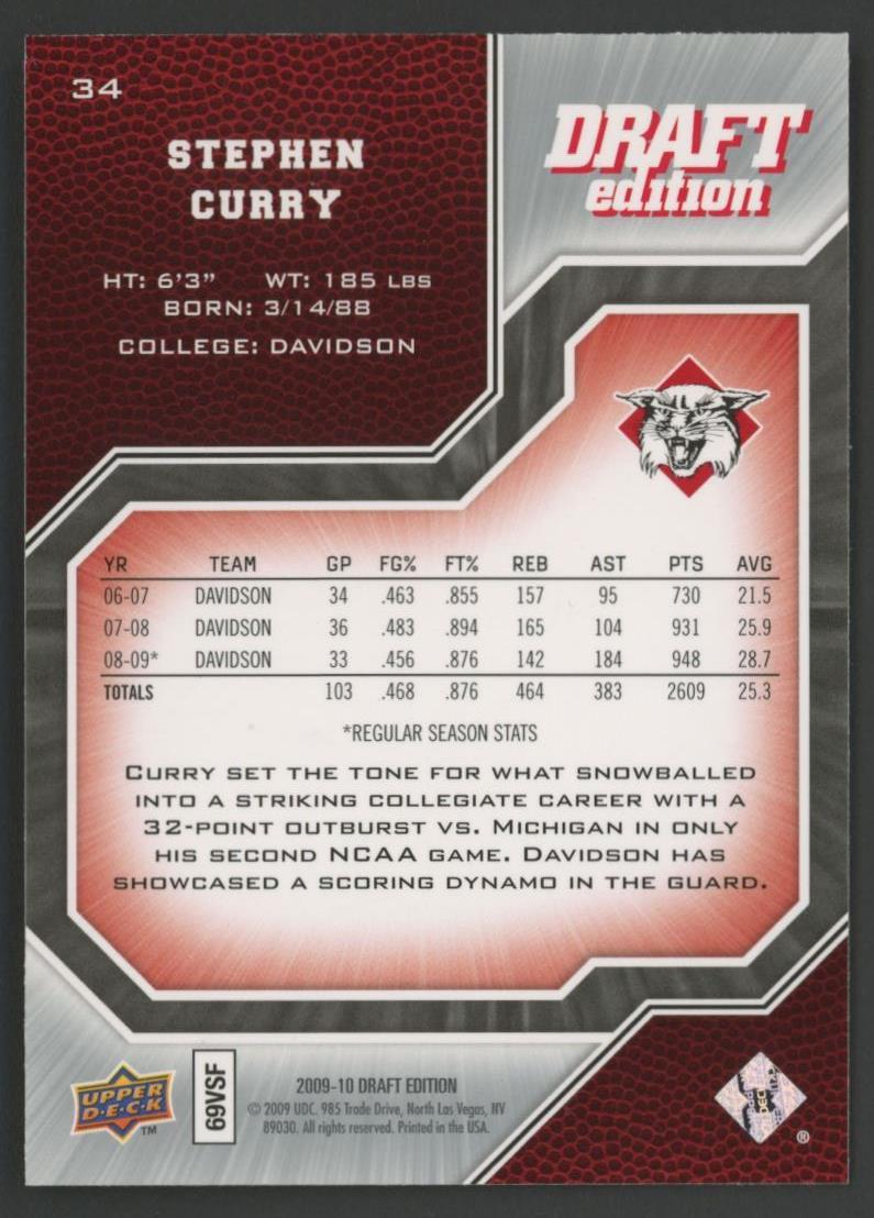 Stephen Curry 2009-10 Upper Deck Draft Edition #34 SP RC at PristineAuction.com Stephen Curry 2009-10 Upper Deck Draft Edition #34 SP RC at PristineAuction.com