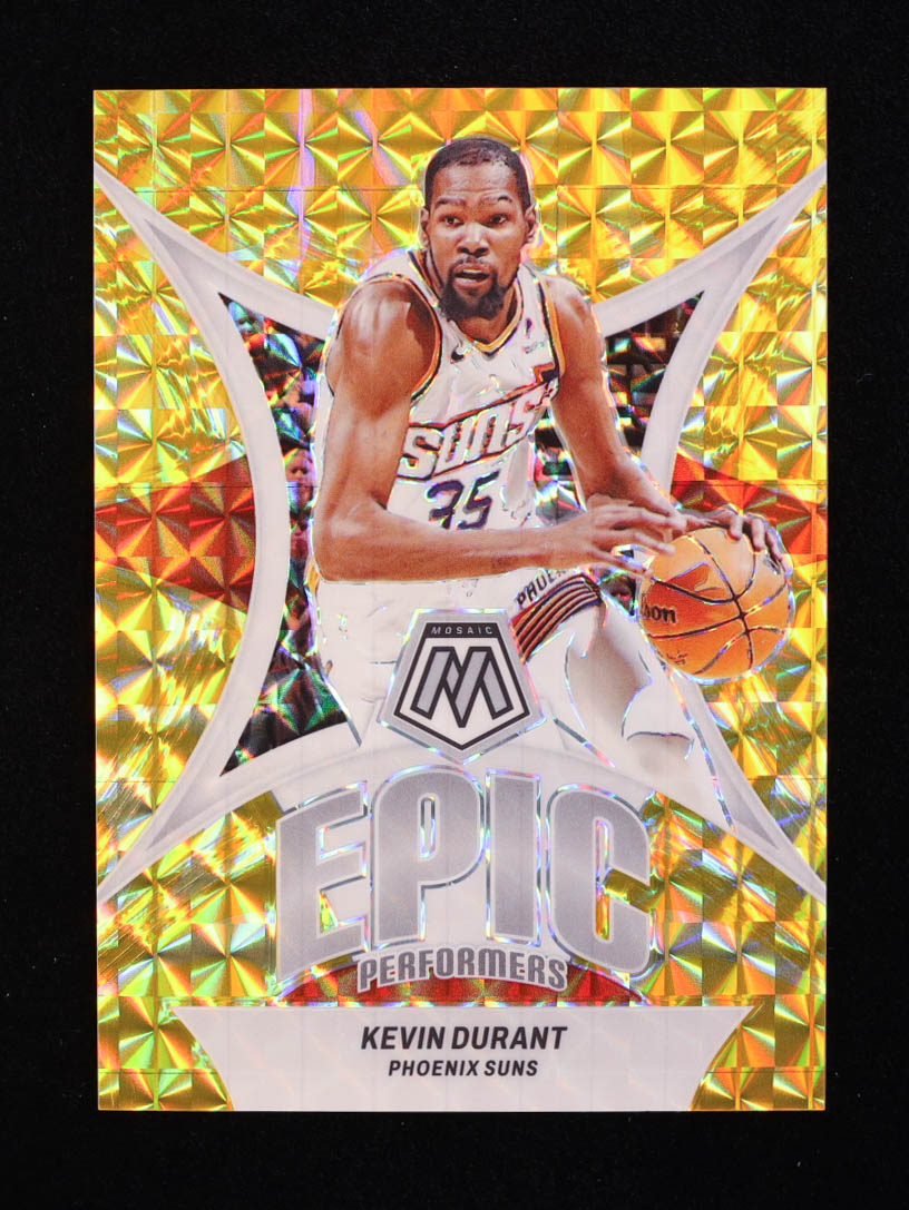 Kevin Durant 2023-24 Panini Mosaic Epic Performers Mosaic Reactive Yellow #13 #46/99 at PristineAuction.com Kevin Durant 2023-24 Panini Mosaic Epic Performers Mosaic Reactive Yellow #13 #46/99 at PristineAuction.com