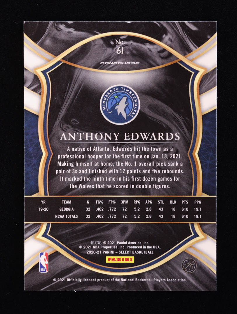 Anthony Edwards 2020-21 Select Blue #61 RC at PristineAuction.com Anthony Edwards 2020-21 Select Blue #61 RC at PristineAuction.com