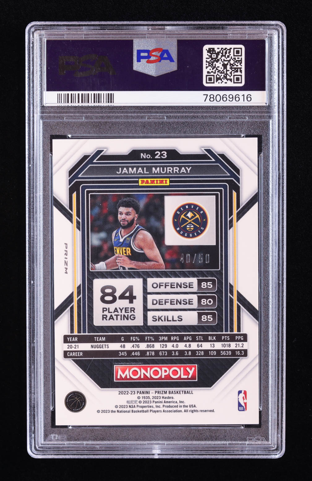 Jamal Murray 2022-23 Panini Prizm Monopoly Purple Money Shimmer #23 #40/50 (PSA 9) at PristineAuction.com Jamal Murray 2022-23 Panini Prizm Monopoly Purple Money Shimmer #23 #40/50 (PSA 9) at PristineAuction.com