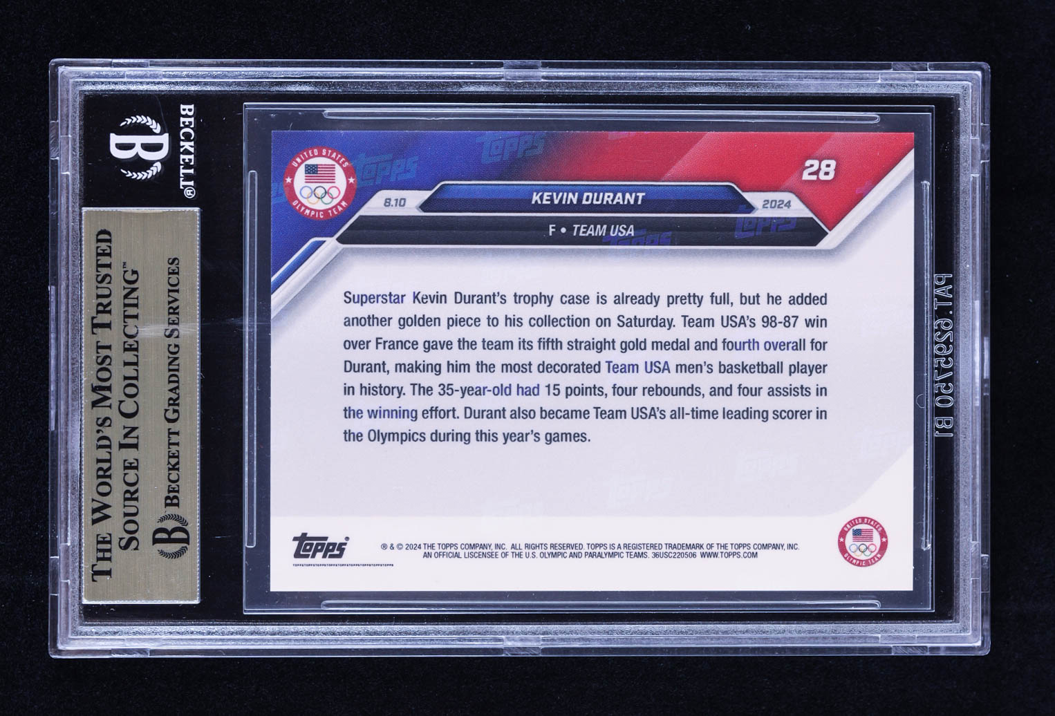Kevin Durant 2024 Topps Now Olympic Games #28 (BGS 10) at PristineAuction.com Kevin Durant 2024 Topps Now Olympic Games #28 (BGS 10) at PristineAuction.com