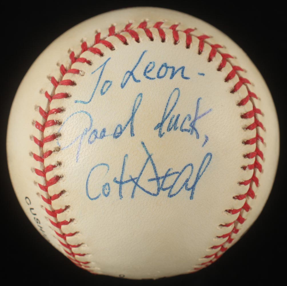 Cot Deal Signed ONL Baseball Inscribed "Good Luck" (Beckett) at PristineAuction.com Cot Deal Signed ONL Baseball Inscribed "Good Luck" (Beckett) at PristineAuction.com