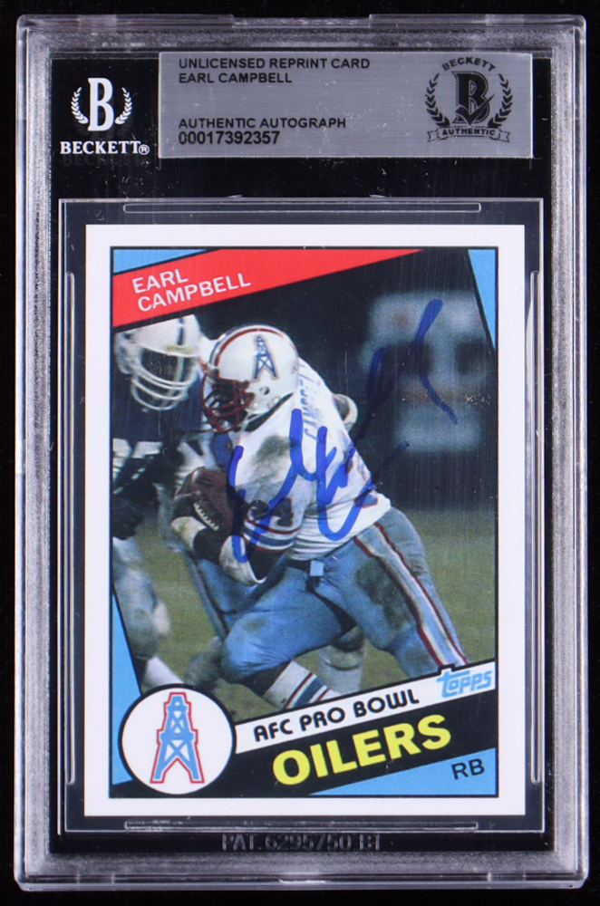 Earl Campbell Signed 1984 Topps #38 Reprint (BGS) at PristineAuction.com Earl Campbell Signed 1984 Topps #38 Reprint (BGS) at PristineAuction.com