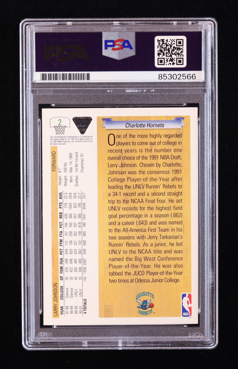Larry Johnson Signed 1991-92 Upper Deck #2 RC (PSA) at PristineAuction.com Larry Johnson Signed 1991-92 Upper Deck #2 RC (PSA) at PristineAuction.com