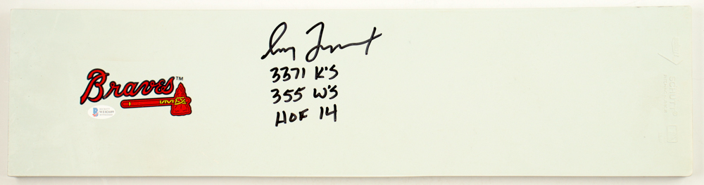 Greg Maddux Signed Braves Logo Pitching Rubber Inscribed "3371 K's", "355 W's" & "HOF 14" (Beckett) at PristineAuction.com Greg Maddux Signed Braves Logo Pitching Rubber Inscribed "3371 K's", "355 W's" & "HOF 14" (Beckett) at PristineAuction.com