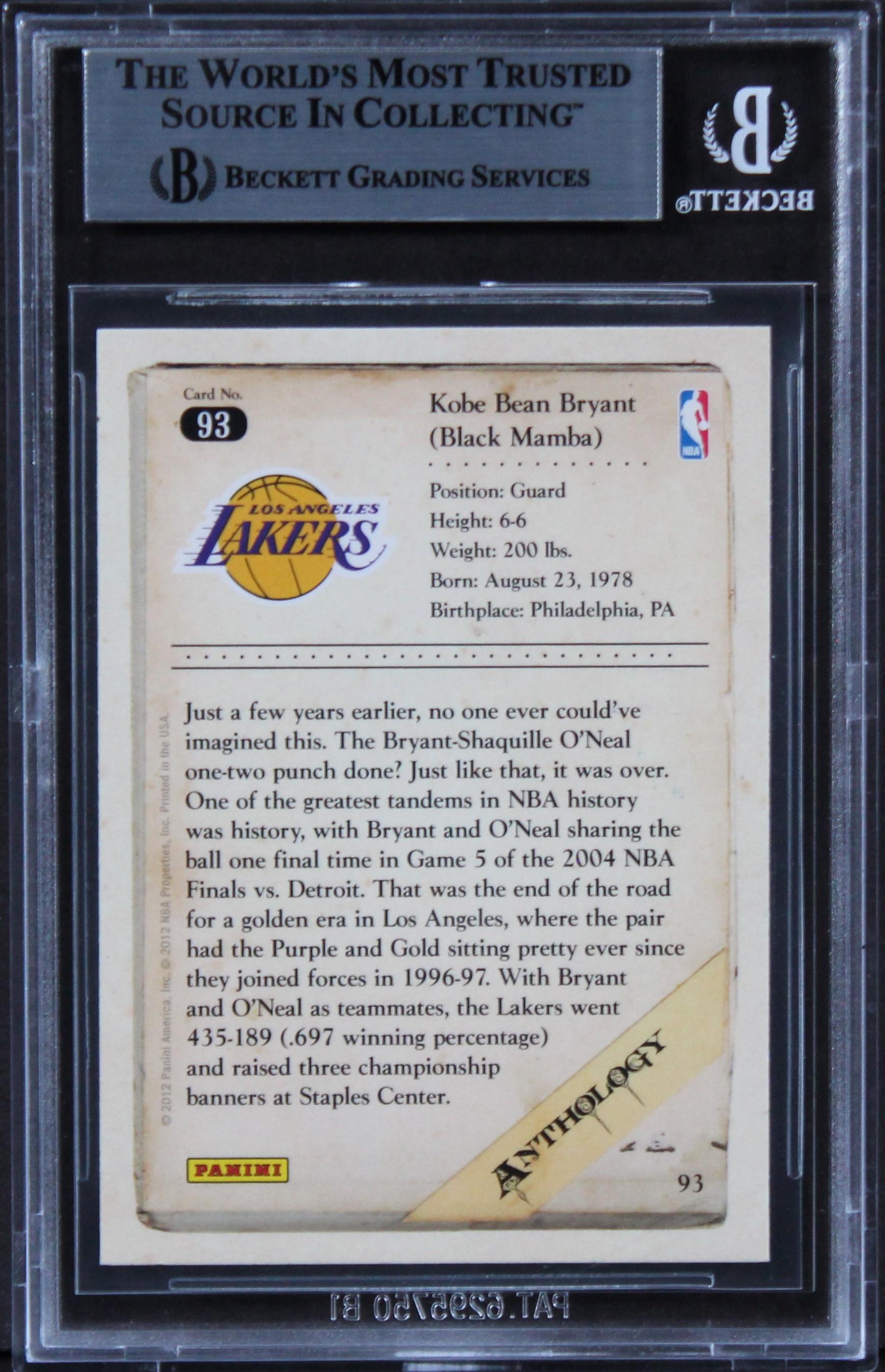 Shaquille O'Neal Signed 2012 Panini Kobe Anthology #93 (BGS) at PristineAuction.com Shaquille O'Neal Signed 2012 Panini Kobe Anthology #93 (BGS) at PristineAuction.com