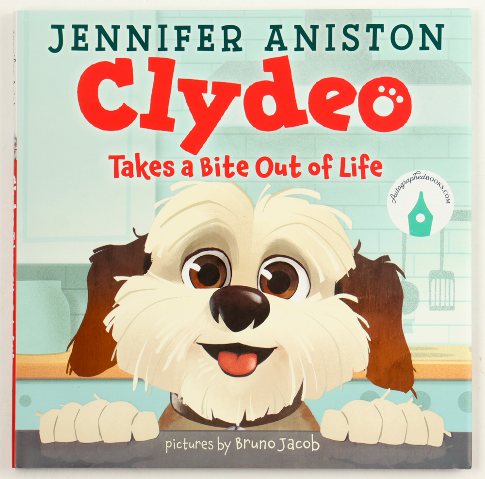 Jennifer Aniston Signed "Clydeo: Takes A Bite Out Of Life" Children's Hardcover Book (ACOA) at PristineAuction.com Jennifer Aniston Signed "Clydeo: Takes A Bite Out Of Life" Children's Hardcover Book (ACOA) at PristineAuction.com