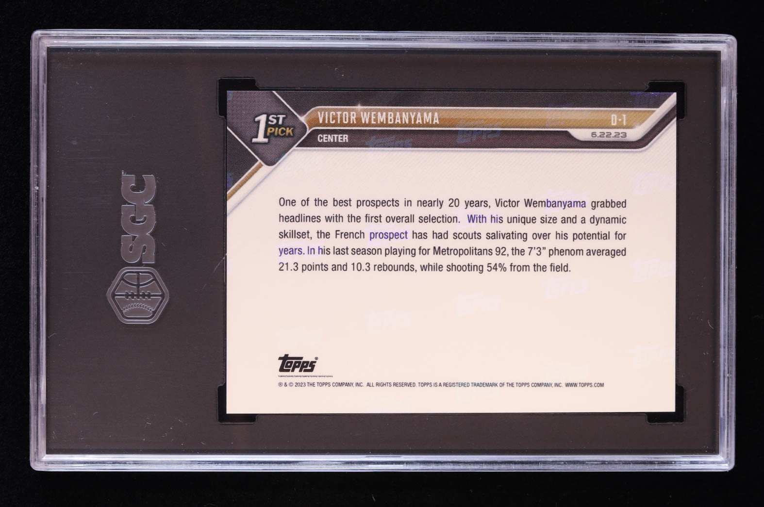 Victor Wembanyama 2023-24 Topps Now Draft #D1 RC (SGC 10) at PristineAuction.com Victor Wembanyama 2023-24 Topps Now Draft #D1 RC (SGC 10) at PristineAuction.com