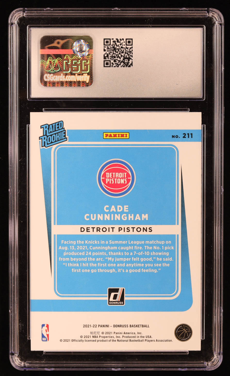 Cade Cunningham 2021-22 Donruss #211 RR RC (CSG 10) at PristineAuction.com Cade Cunningham 2021-22 Donruss #211 RR RC (CSG 10) at PristineAuction.com