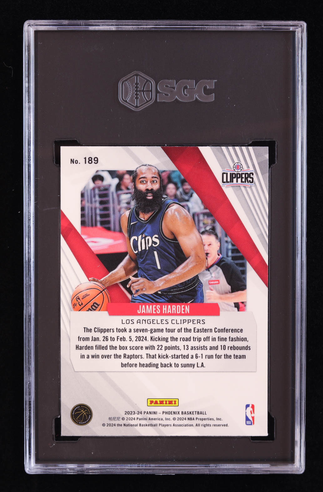 James Harden 2023-24 Panini Phoenix Teal Lazer #189 (SGC 8) at PristineAuction.com James Harden 2023-24 Panini Phoenix Teal Lazer #189 (SGC 8) at PristineAuction.com