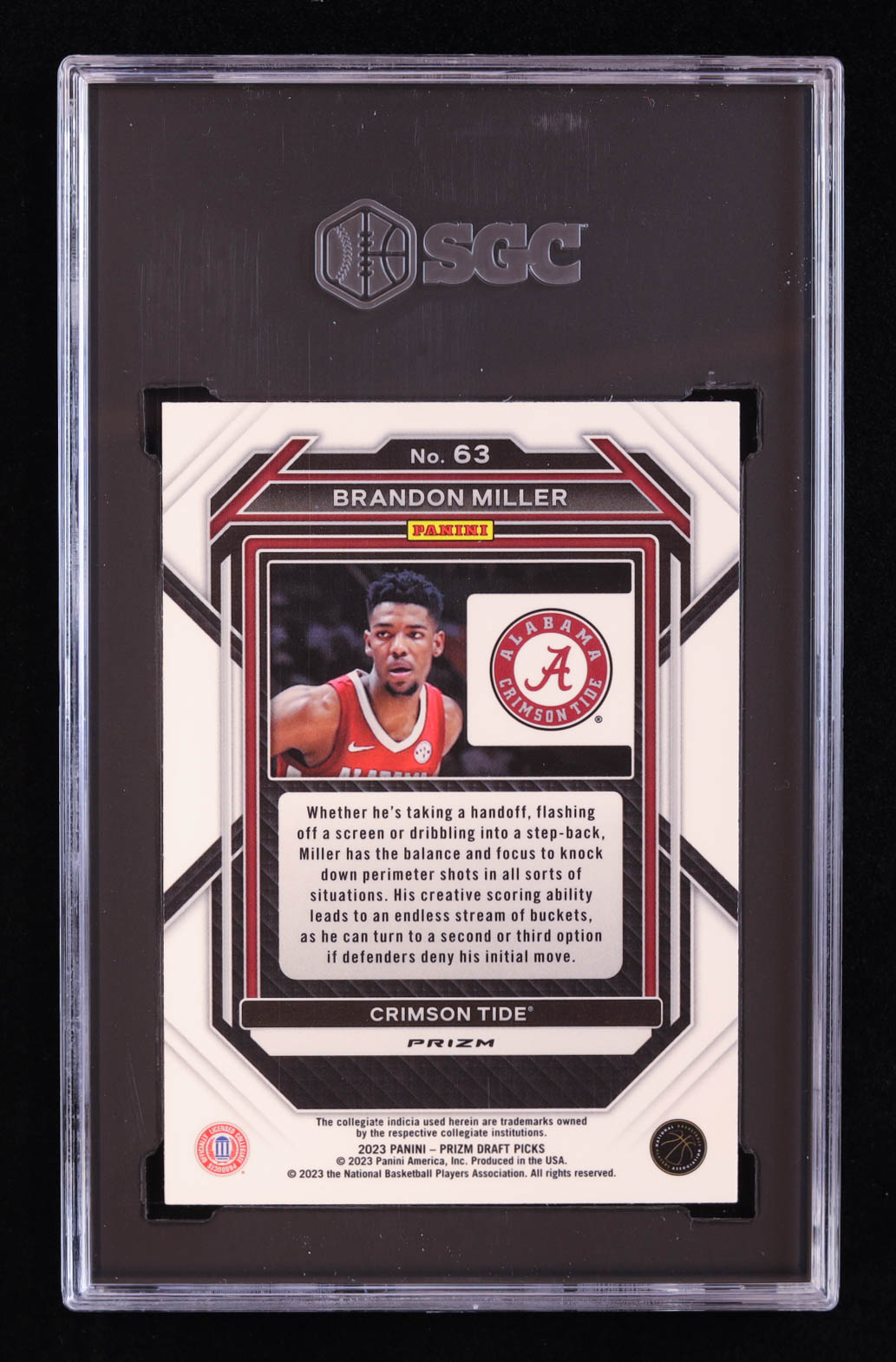 Brandon Miller 2023-24 Panini Prizm Draft Picks Prizms Purple Wave #63 RC (SGC 9.5) at PristineAuction.com Brandon Miller 2023-24 Panini Prizm Draft Picks Prizms Purple Wave #63 RC (SGC 9.5) at PristineAuction.com